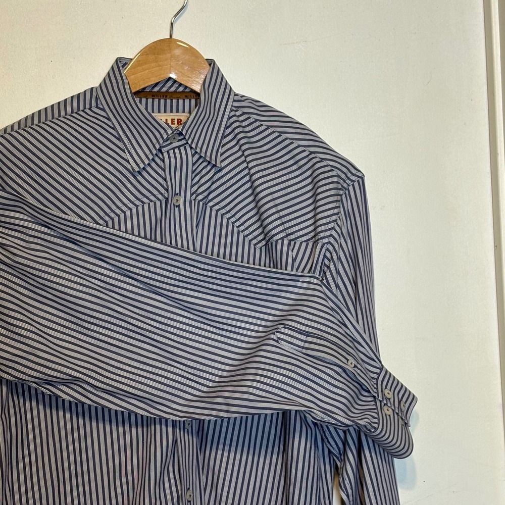 Miller Ranch by Cinch Mens Western Shirt Blue Stripe Cotton Size Large